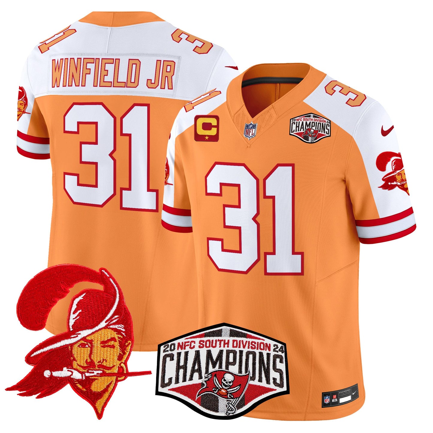 Tampa Bay Buccaneers Creamsicle 2024 NFC South Division Champions Patch Vapor Limited Jersey - All Stitched