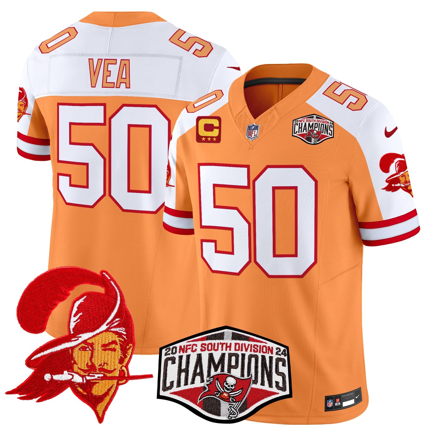 Tampa Bay Buccaneers Creamsicle 2024 NFC South Division Champions Patch Vapor Limited Jersey - All Stitched