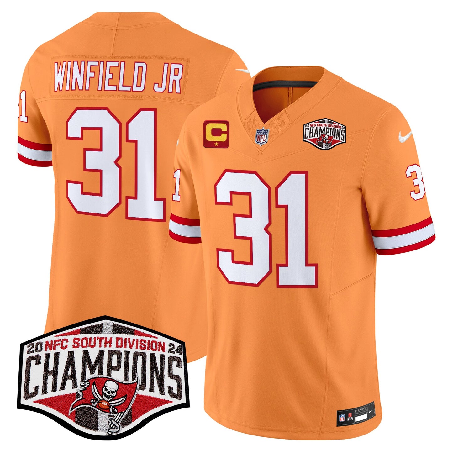 Tampa Bay Buccaneers Creamsicle 2024 NFC South Division Champions Patch Vapor Limited Jersey - All Stitched