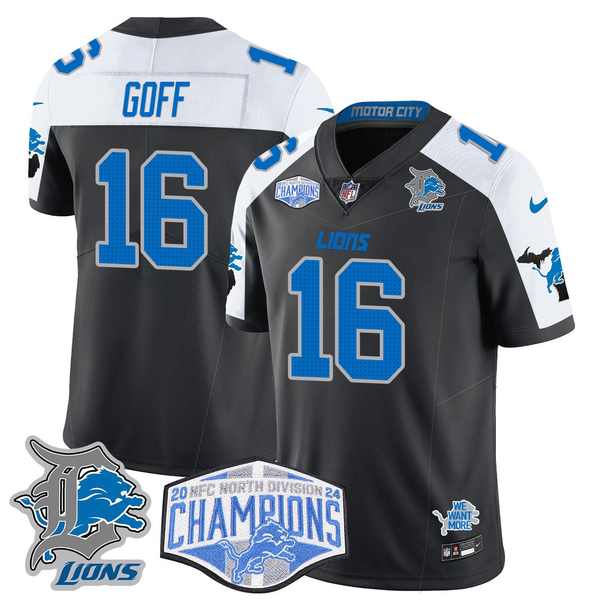 Detroit Lions 2024 NFC North Champions Gold Jersey - All Stitched