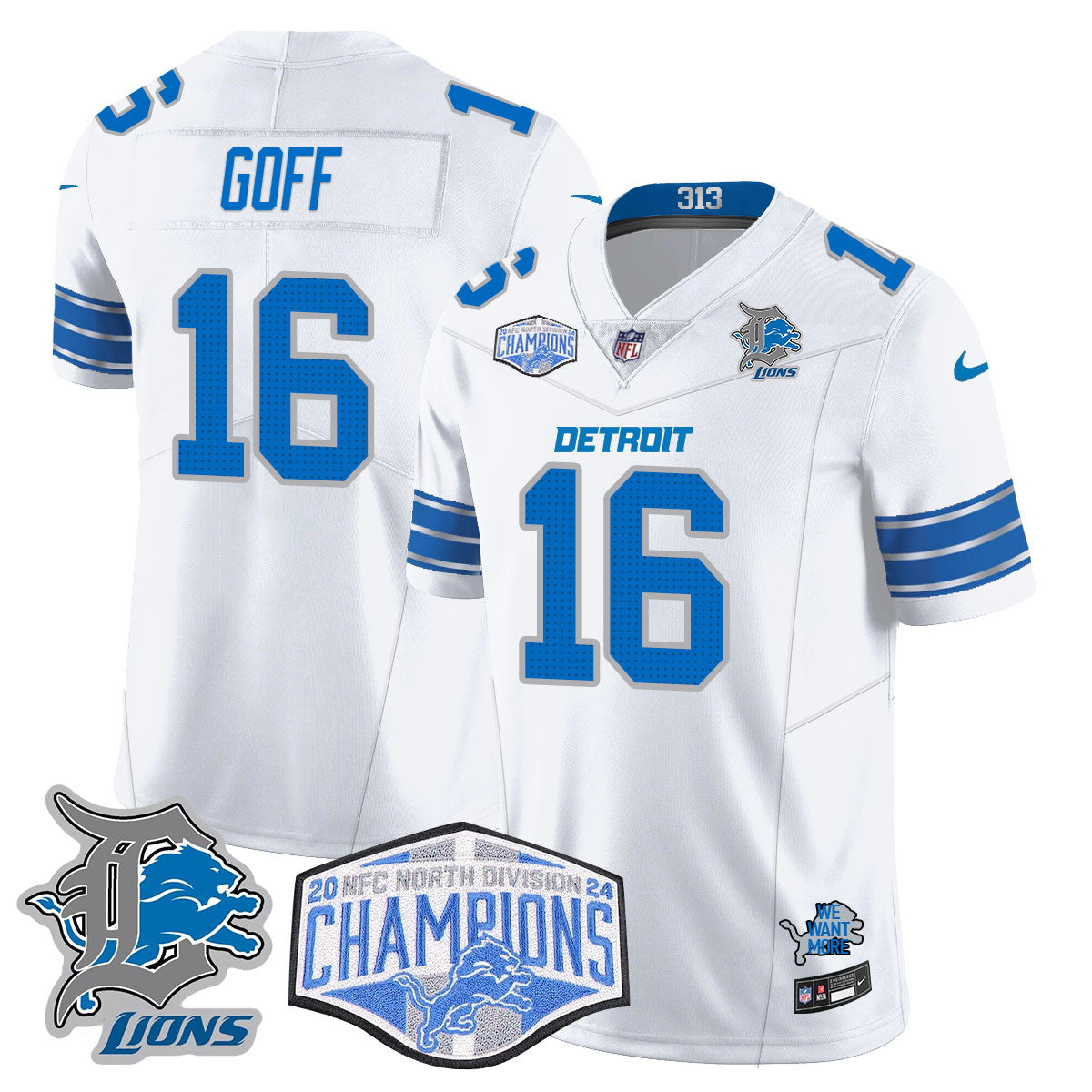 Detroit Lions 2024 NFC North Champions Gold Jersey - All Stitched