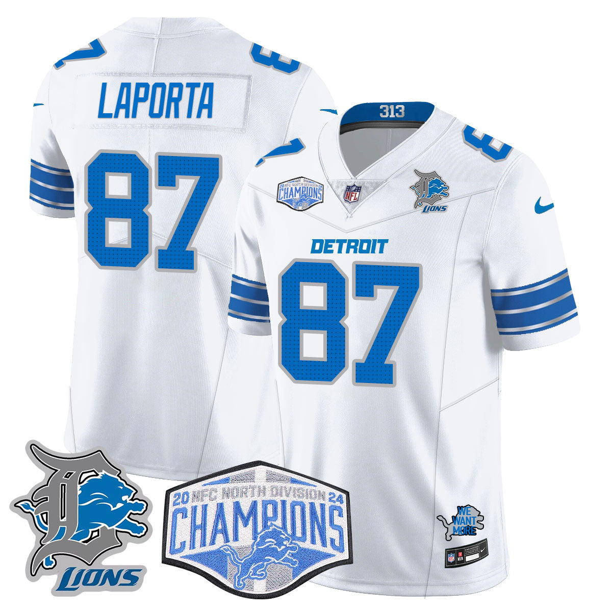 Detroit Lions 2024 NFC North Champions Gold Jersey - All Stitched