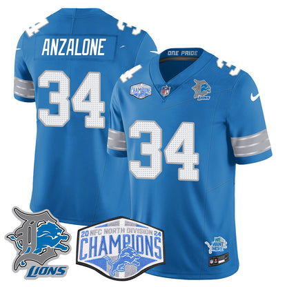 Detroit Lions 2024 NFC North Champions Gold Jersey - All Stitched