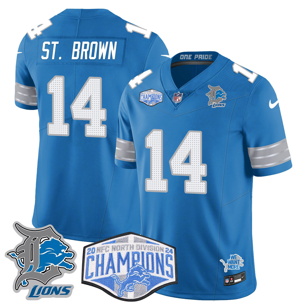 Detroit Lions 2024 NFC North Champions Gold Jersey - All Stitched