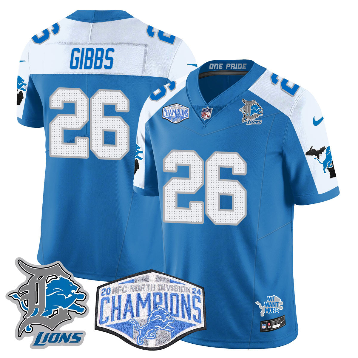 Detroit Lions 2024 NFC North Champions Gold Jersey - All Stitched