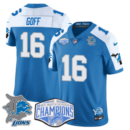 Detroit Lions 2024 NFC North Champions Gold Jersey - All Stitched