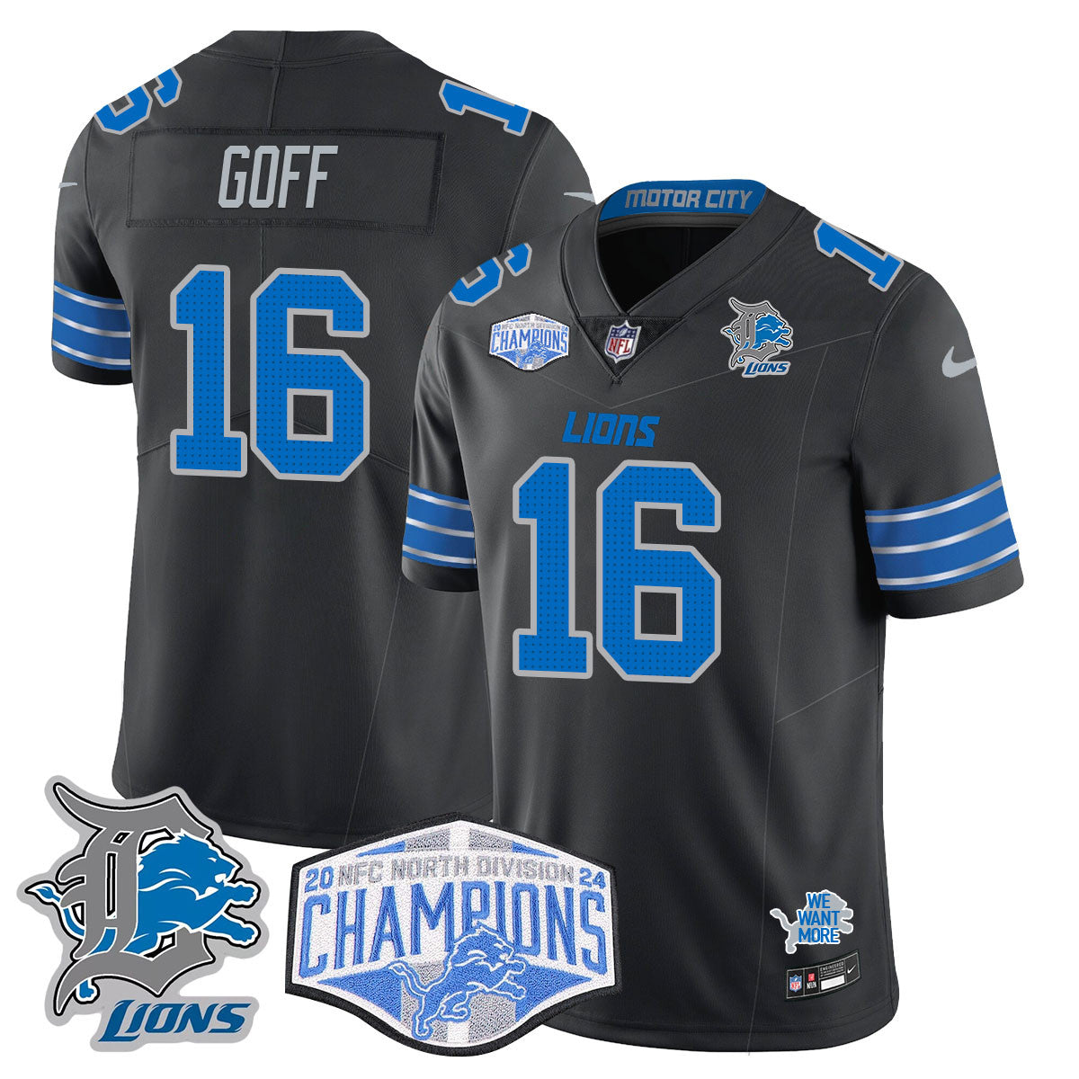 Detroit Lions 2024 NFC North Champions Gold Jersey - All Stitched