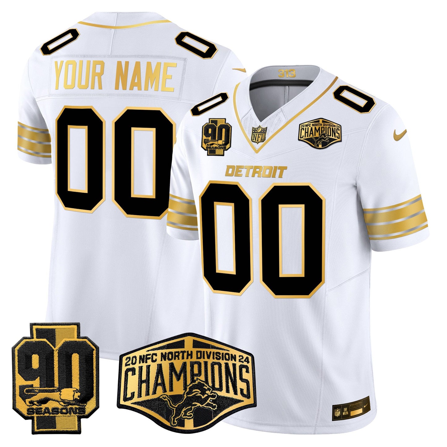 Detroit Lions 2024 NFC North Division Champions Patch Gold Vapor Limited Custom Jersey - All Stitched