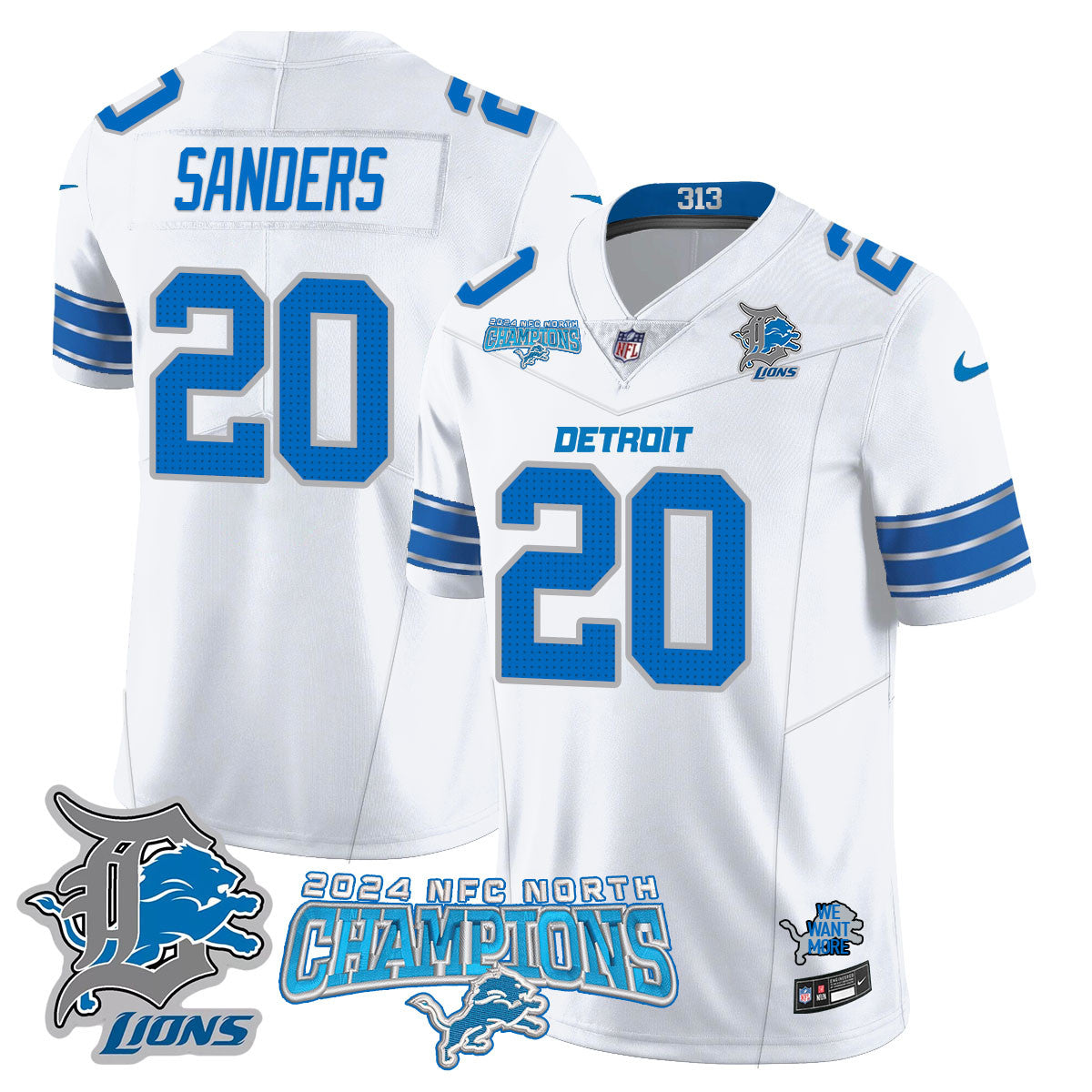 Detroit Lions 2024 NFC North Champions Gold Jersey N1 - All Stitched