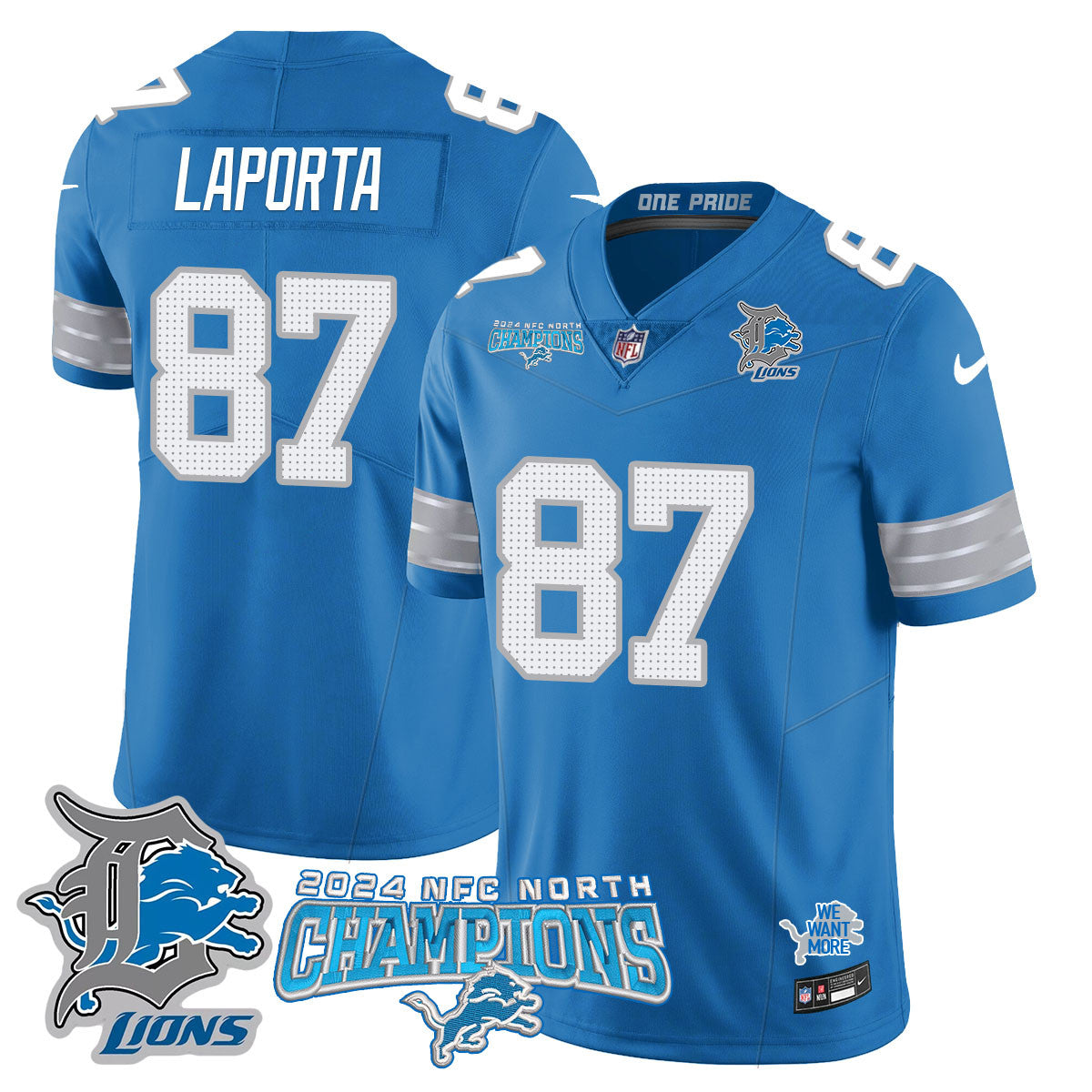 Detroit Lions 2024 NFC North Champions Gold Jersey N1 - All Stitched