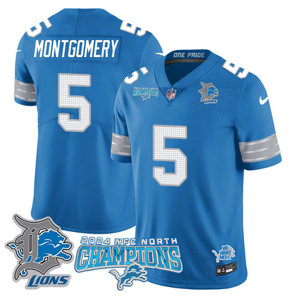 Detroit Lions 2024 NFC North Champions Gold Jersey N1 - All Stitched