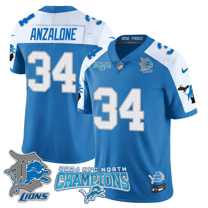 Detroit Lions 2024 NFC North Champions Gold Jersey N1 - All Stitched