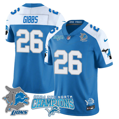 Detroit Lions 2024 NFC North Champions Gold Jersey N1 - All Stitched