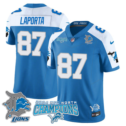 Detroit Lions 2024 NFC North Champions Gold Jersey N1 - All Stitched