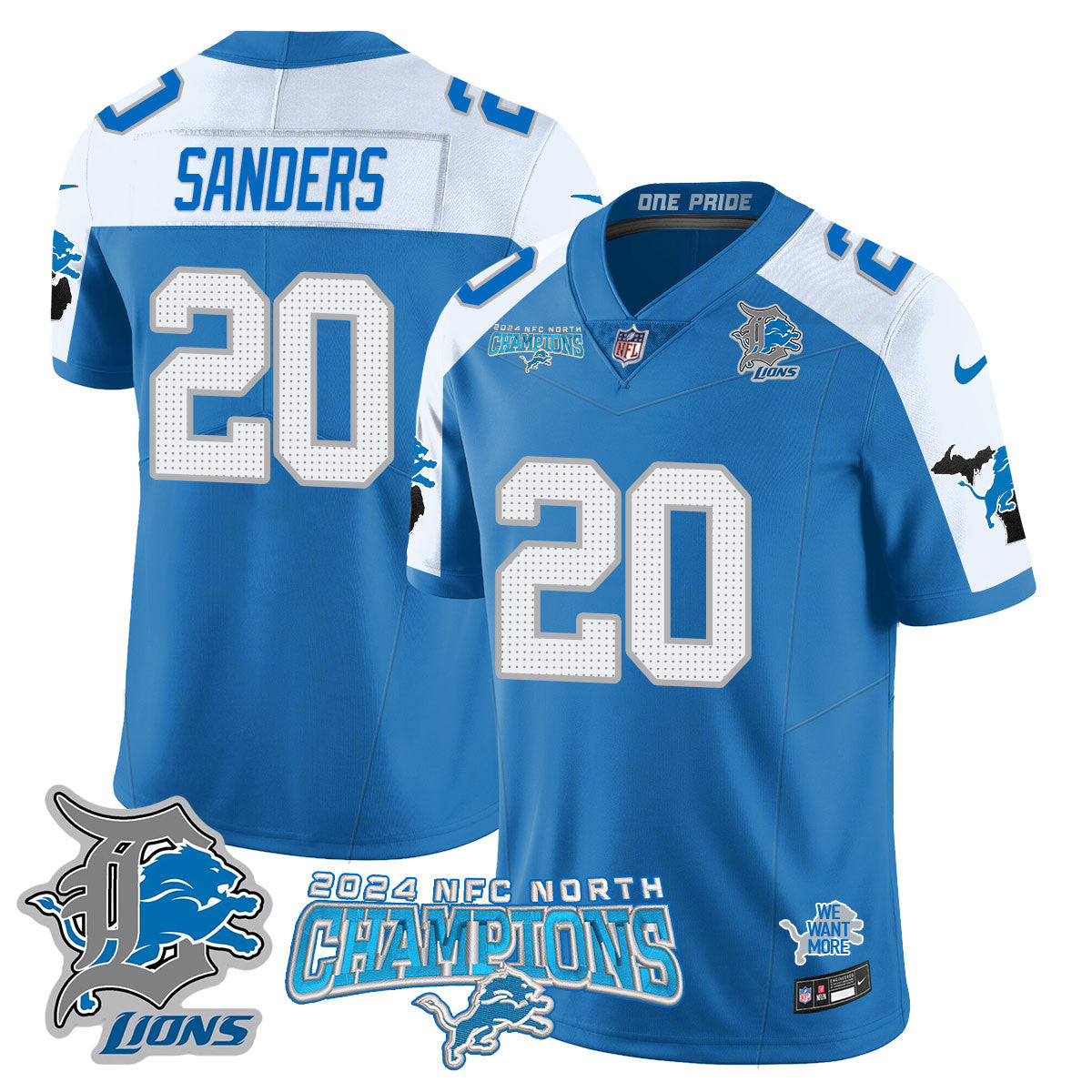 Detroit Lions 2024 NFC North Champions Gold Jersey N1 - All Stitched