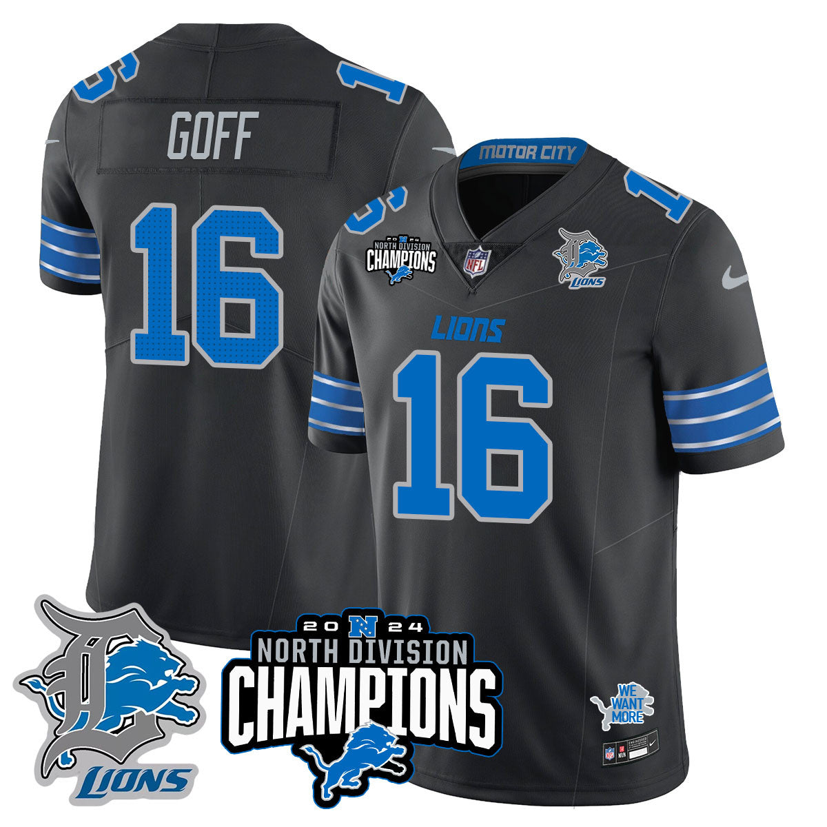 Detroit Lions 2024 NFC North Champions Gold Jersey N2 - All Stitched