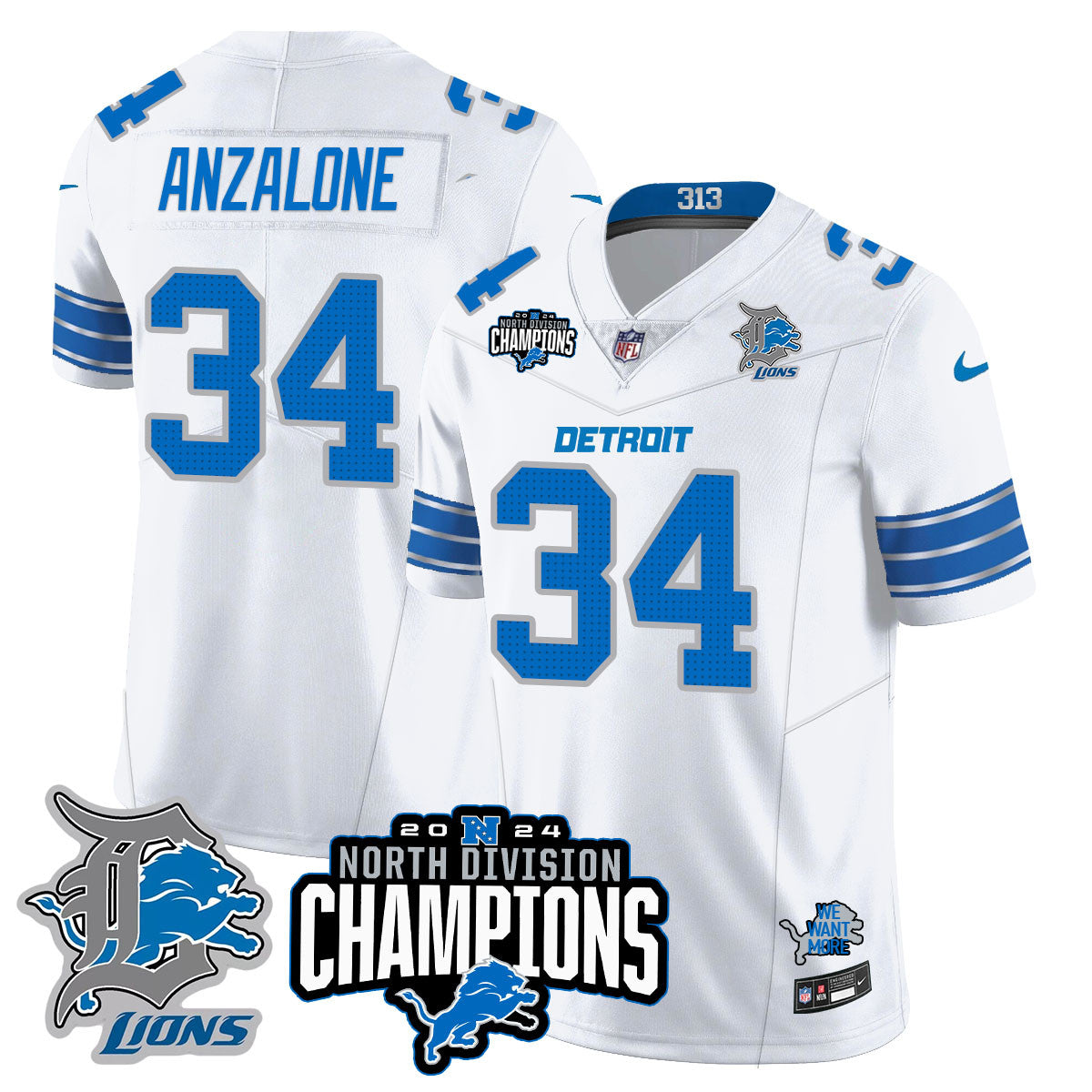 Detroit Lions 2024 NFC North Champions Gold Jersey N2 - All Stitched