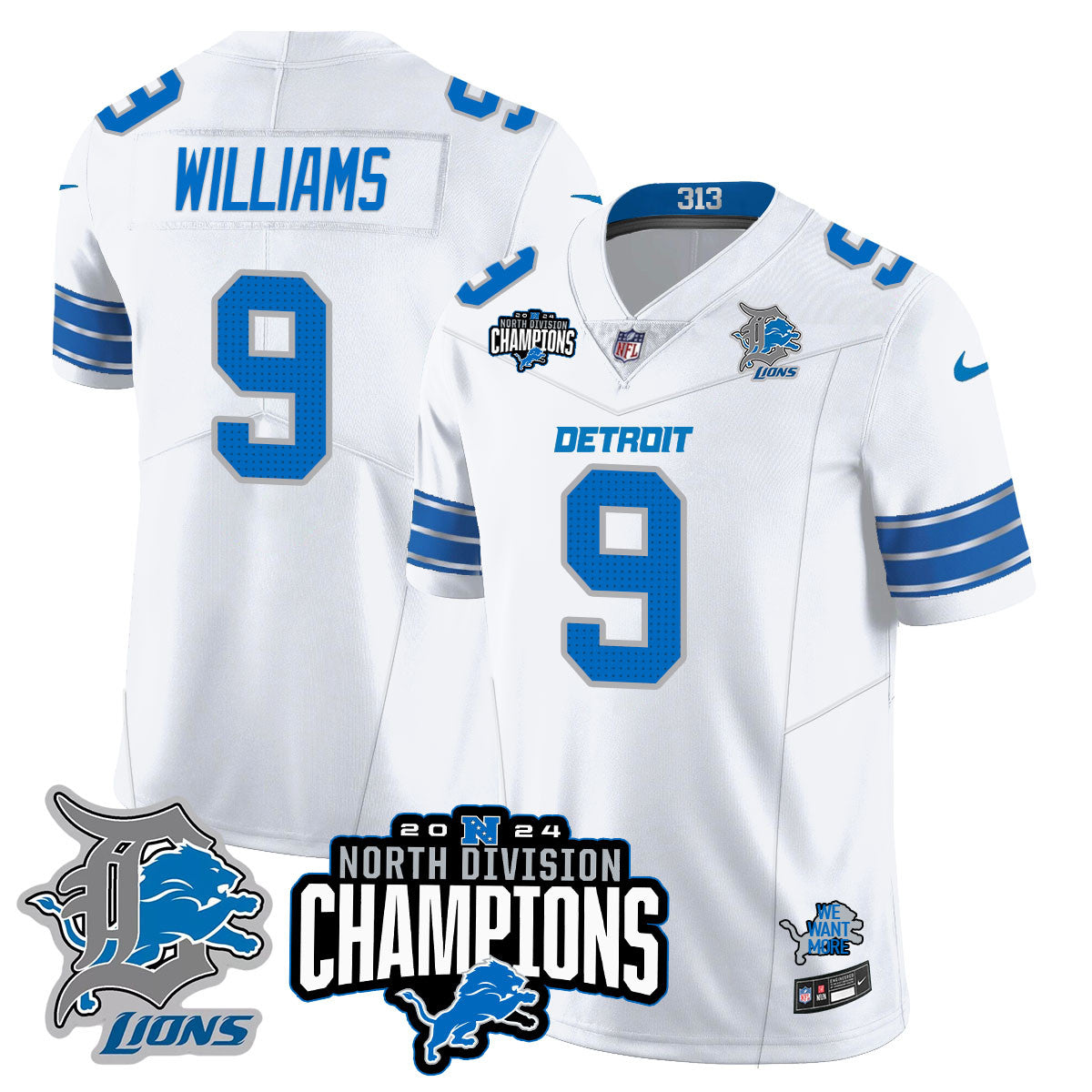 Detroit Lions 2024 NFC North Champions Gold Jersey N2 - All Stitched