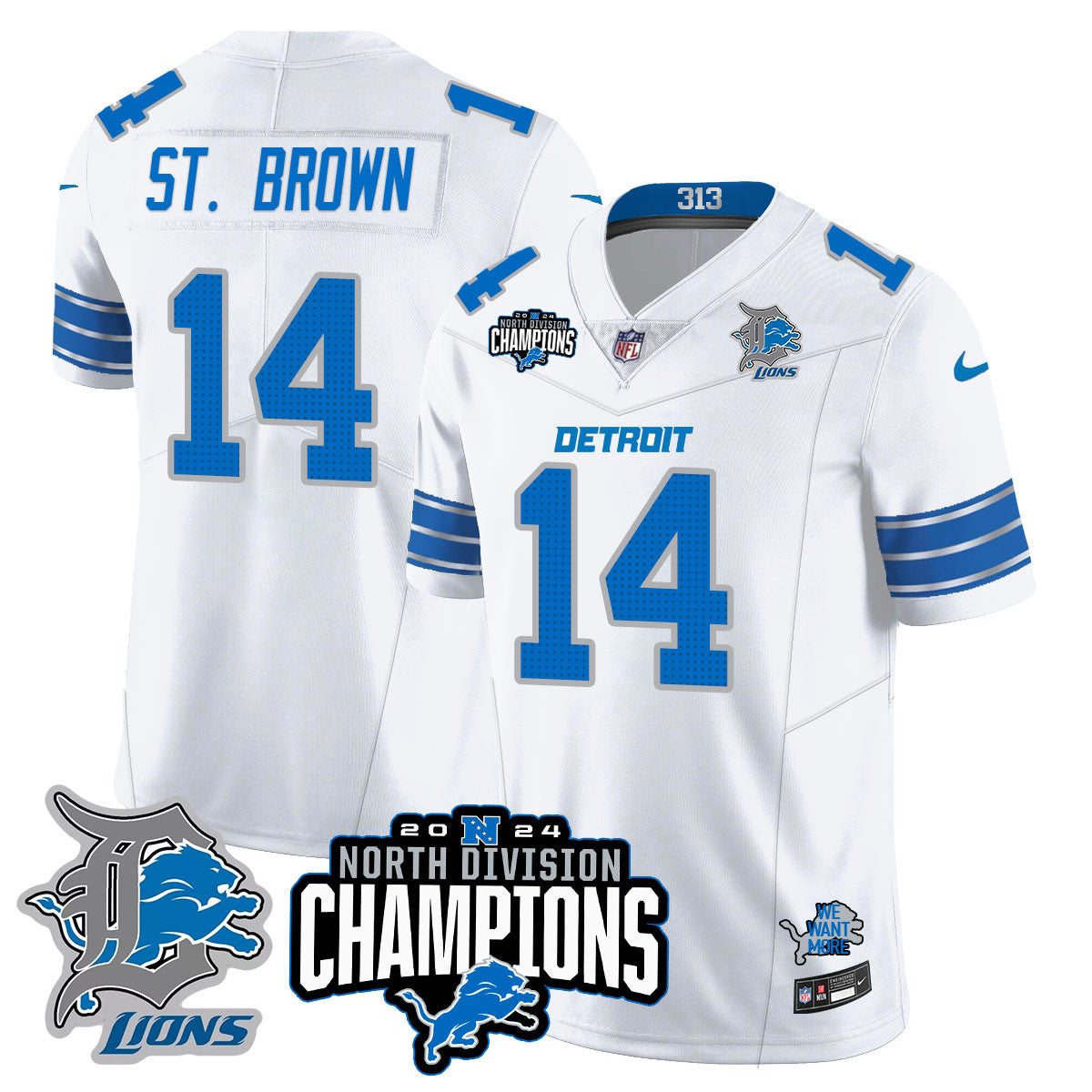 Detroit Lions 2024 NFC North Champions Gold Jersey N2 - All Stitched