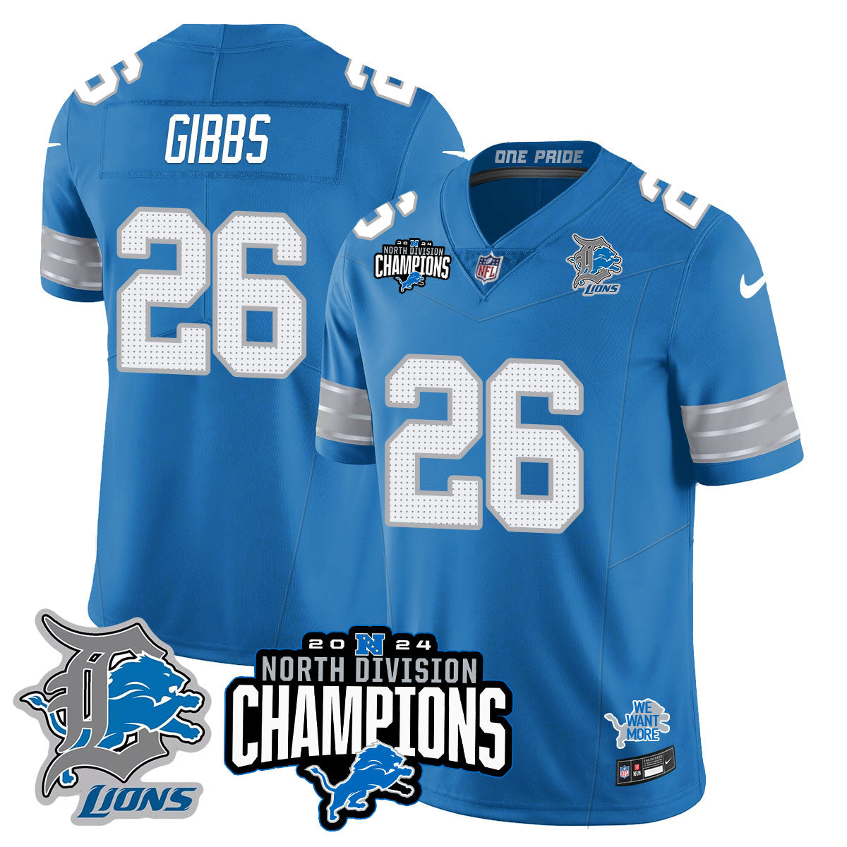 Detroit Lions 2024 NFC North Champions Gold Jersey N2 - All Stitched