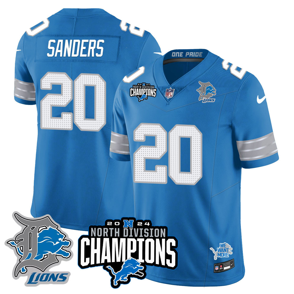 Detroit Lions 2024 NFC North Champions Gold Jersey N2 - All Stitched