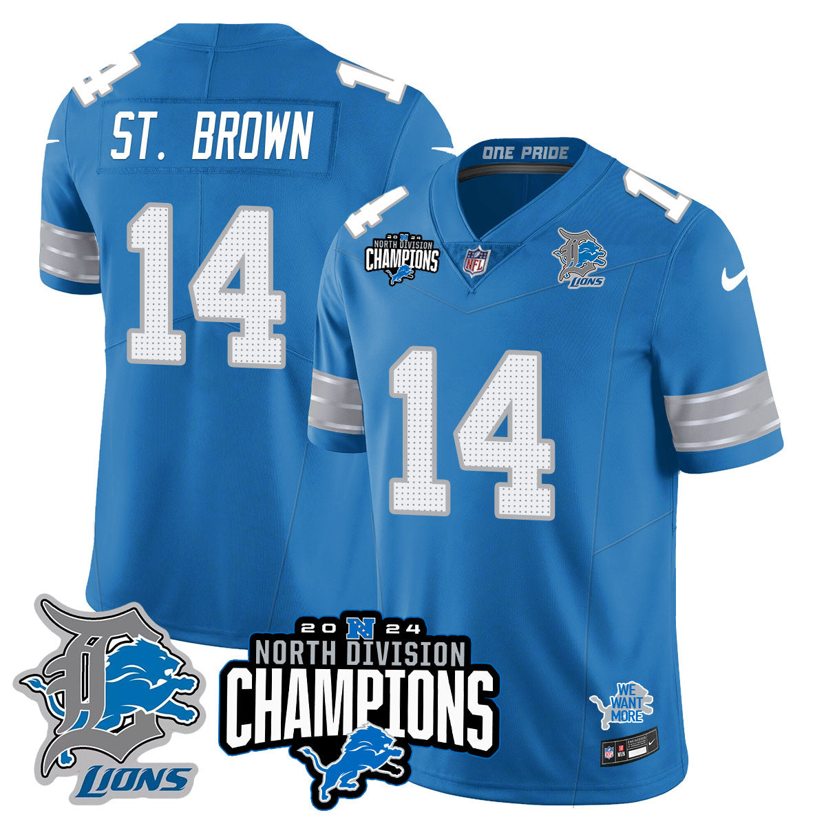 Detroit Lions 2024 NFC North Champions Gold Jersey N2 - All Stitched