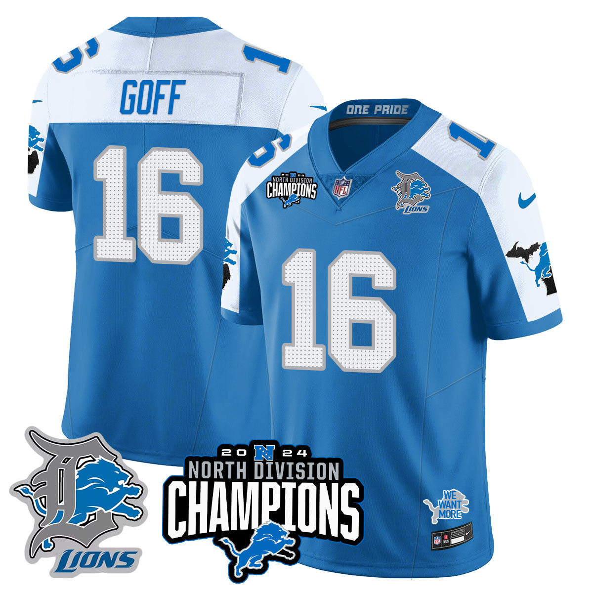 Detroit Lions 2024 NFC North Champions Gold Jersey N2 - All Stitched