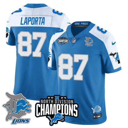 Detroit Lions 2024 NFC North Champions Gold Jersey N2 - All Stitched