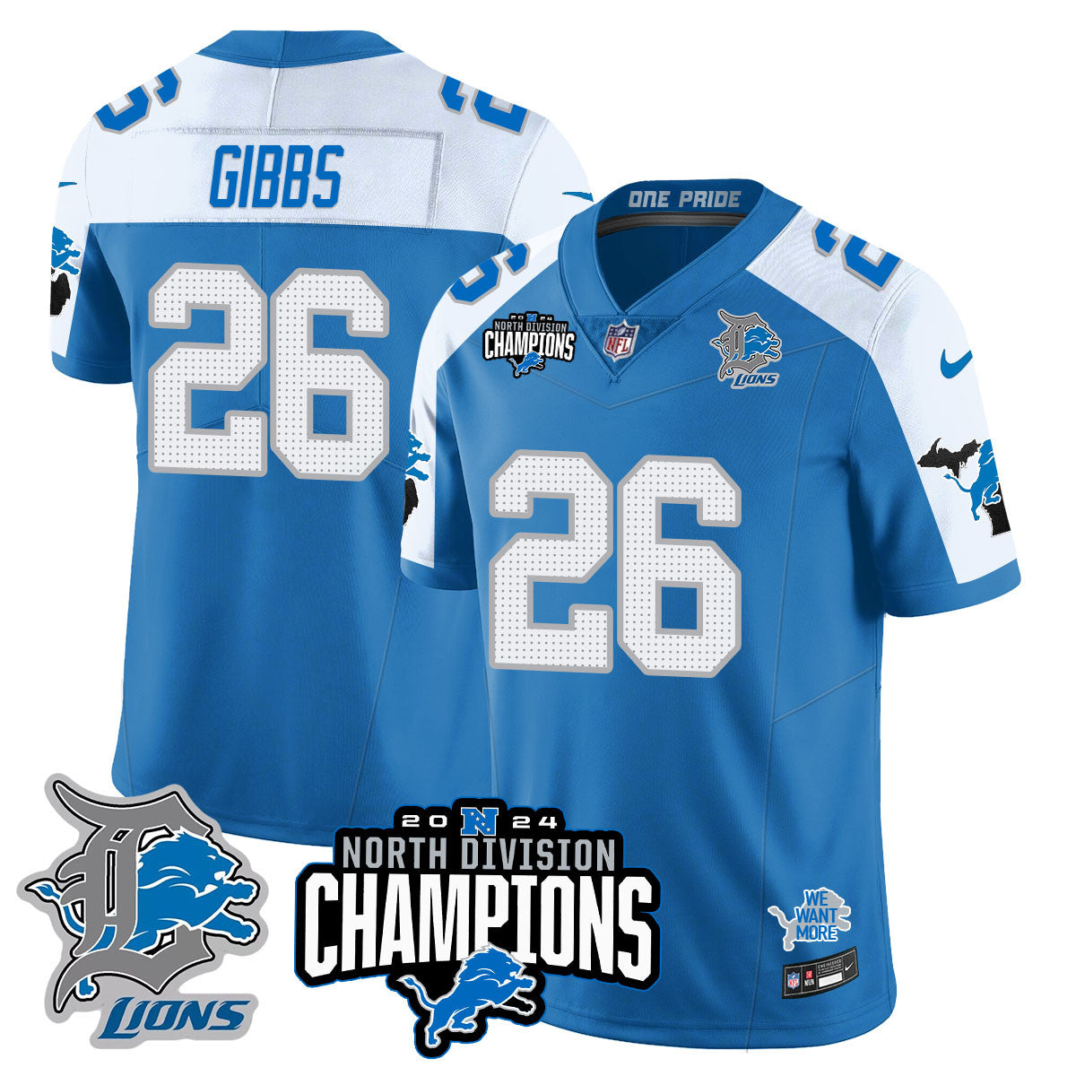 Men's Detroit Lions 2024 NFC North Champions Gold Jersey N2 - All Stitched