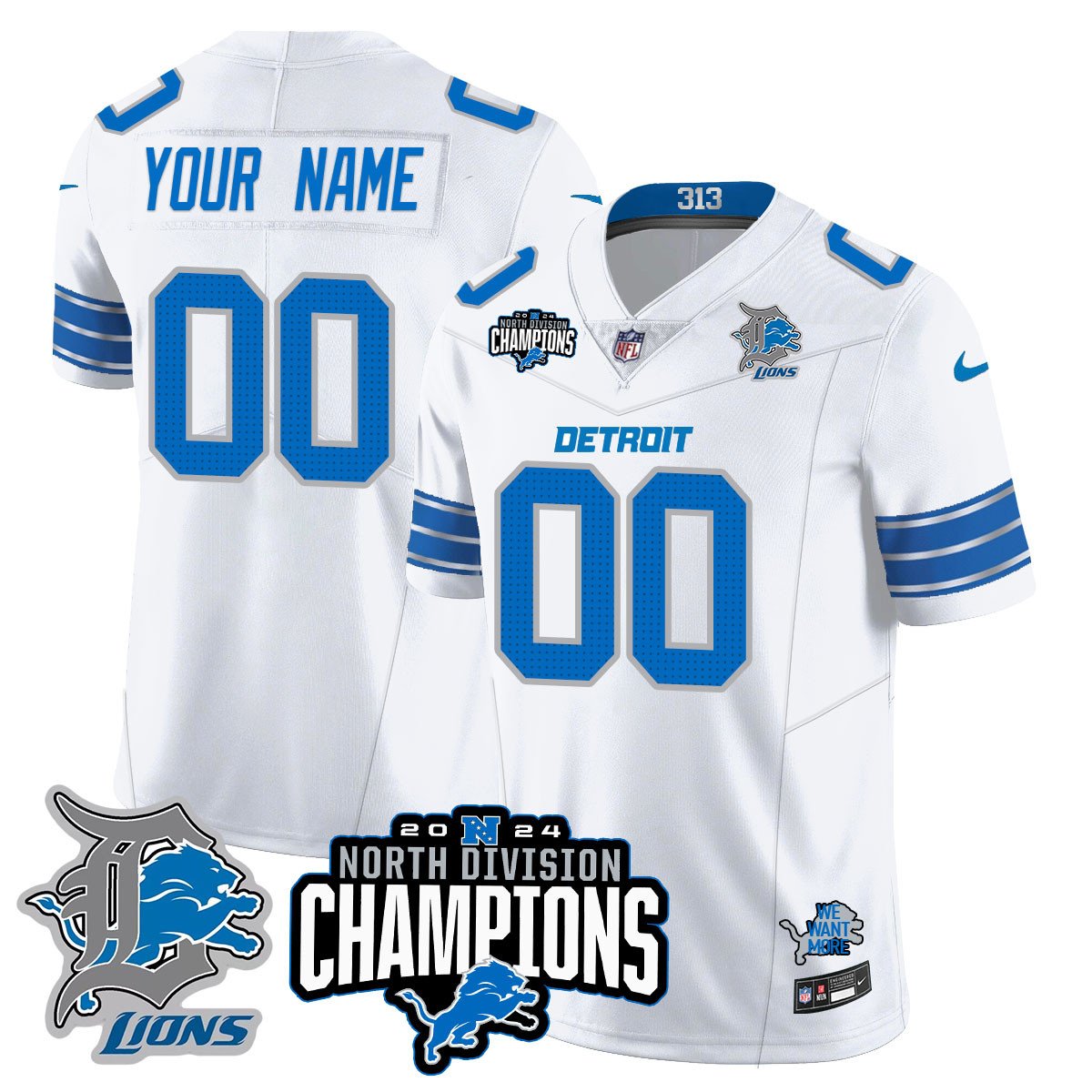 Custom Gender/Name Detroit Lions 2024 NFC North Champions Gold Jersey N2 - All Stitched