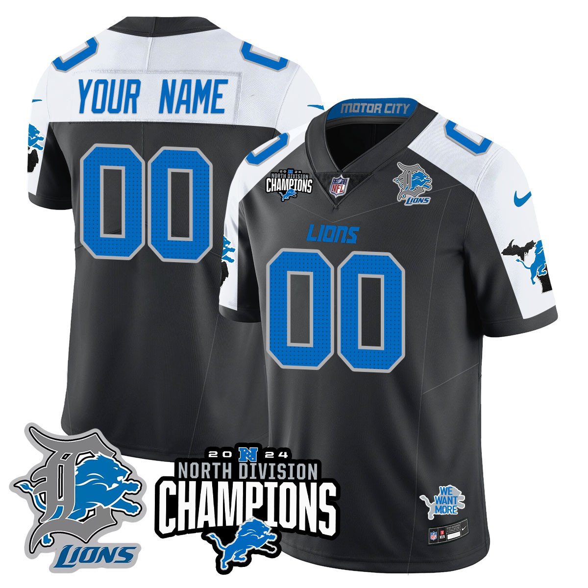 Custom Gender/Name Detroit Lions 2024 NFC North Champions Gold Jersey N2 - All Stitched