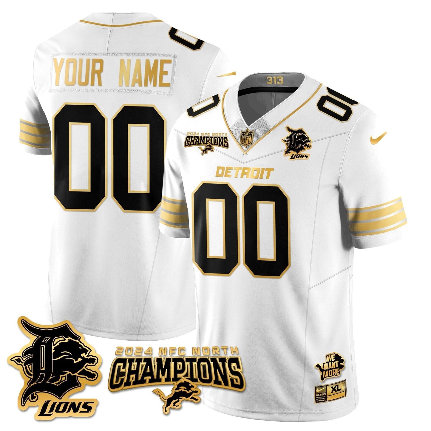 Custom Gender/Name Detroit Lions 2024 NFC North Champions Gold Jersey N1 - All Stitched