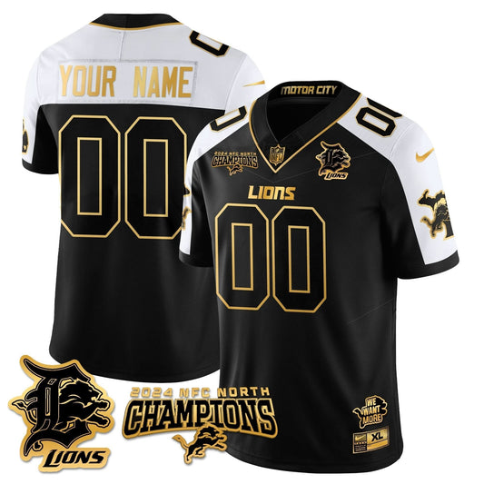 Custom Gender/Name Detroit Lions 2024 NFC North Champions Gold Jersey N1 - All Stitched