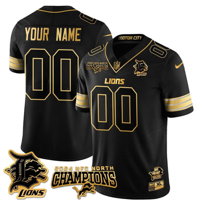Custom Gender/Name Detroit Lions 2024 NFC North Champions Gold Jersey N1 - All Stitched