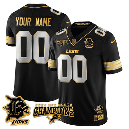 Custom Gender/Name Detroit Lions 2024 NFC North Champions Gold Jersey N1 - All Stitched