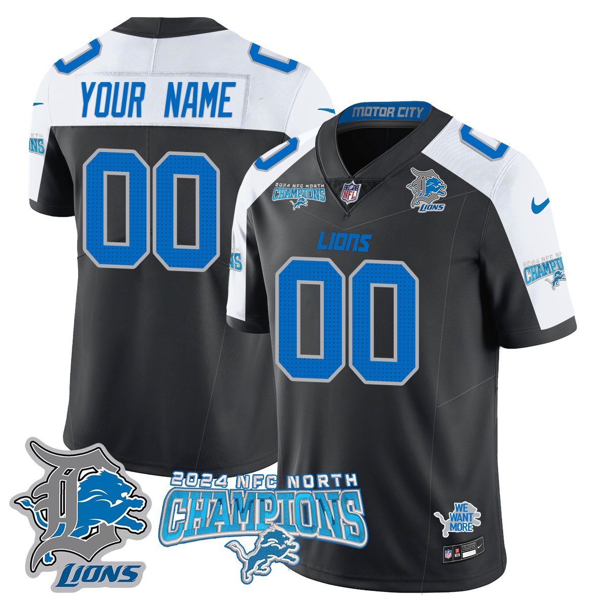 Custom Gender/Name Detroit Lions 2024 NFC North Champions Gold Jersey N1 - All Stitche