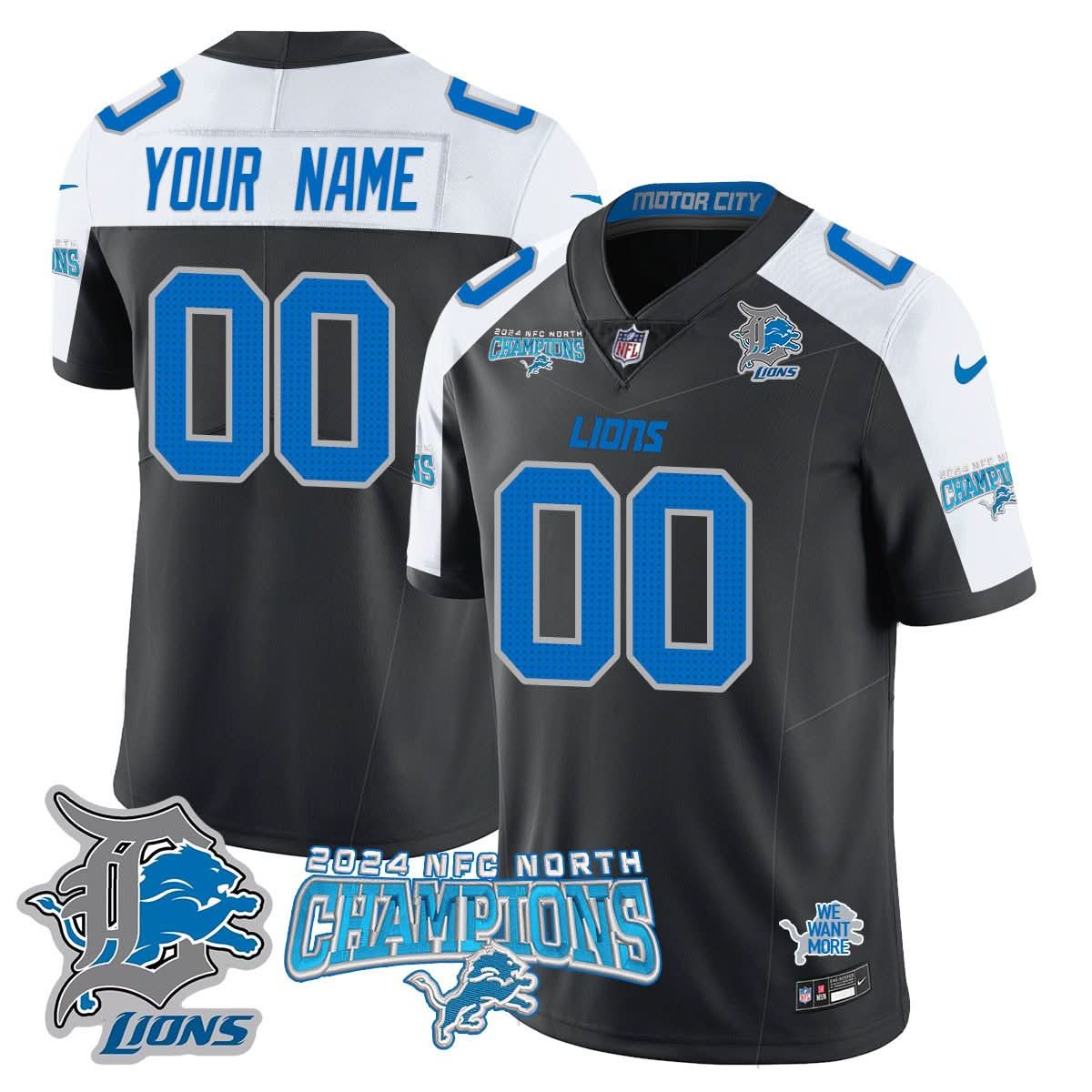 Custom Gender/Name Detroit Lions 2024 NFC North Champions Gold Jersey N1 - All Stitched
