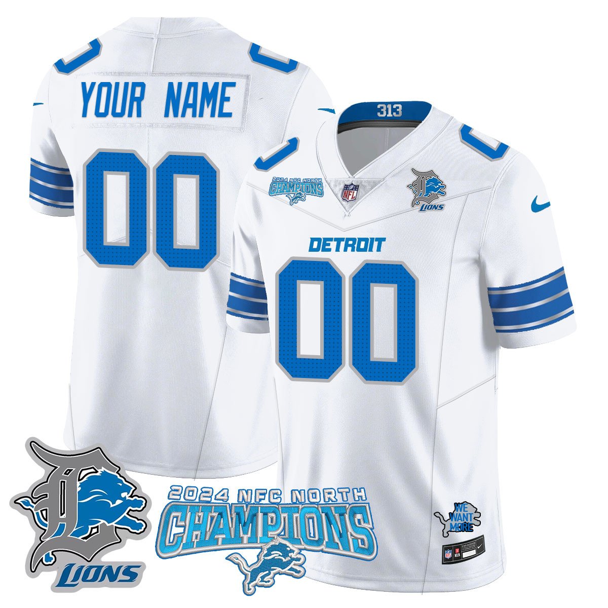 Custom Gender/Name Detroit Lions 2024 NFC North Champions Gold Jersey N1 - All Stitche