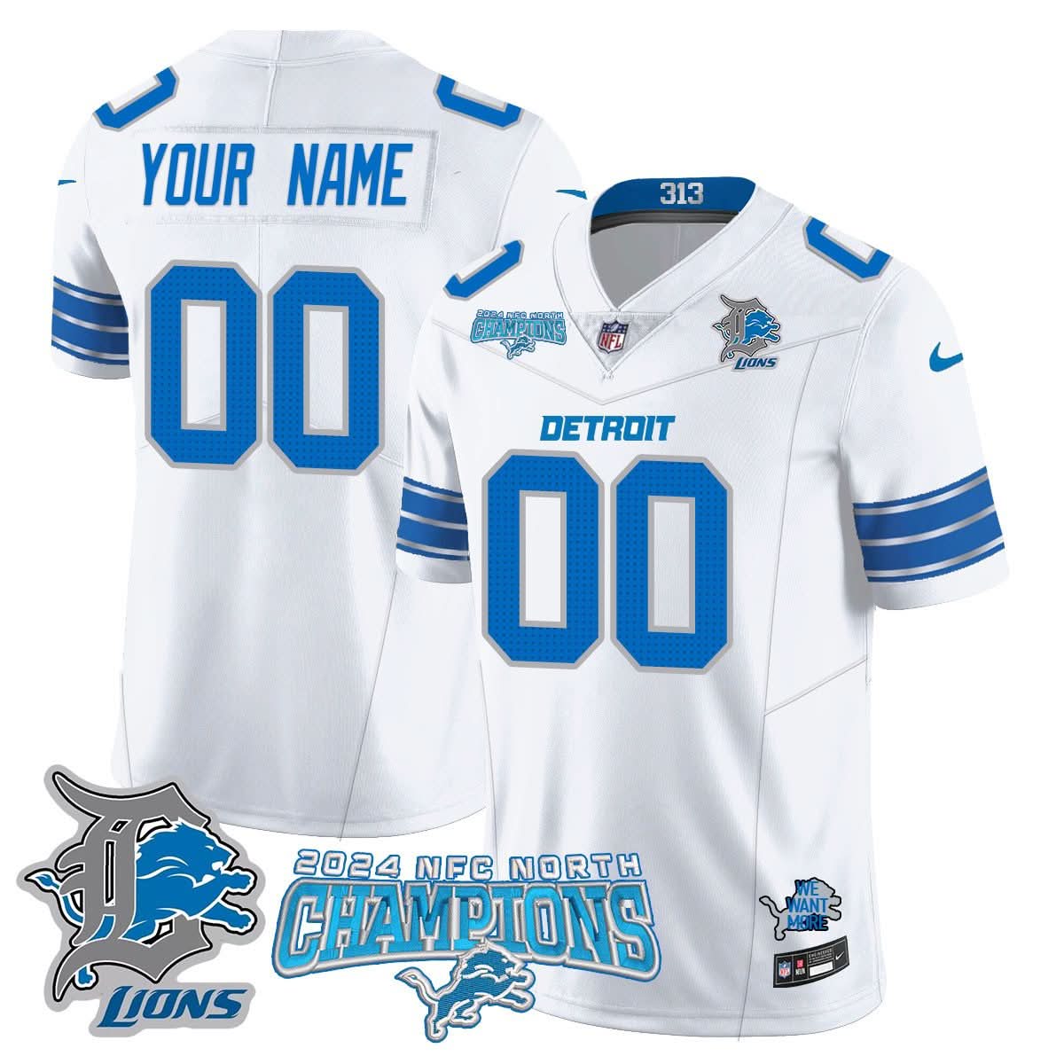Custom Gender/Name Detroit Lions 2024 NFC North Champions Gold Jersey N1 - All Stitched