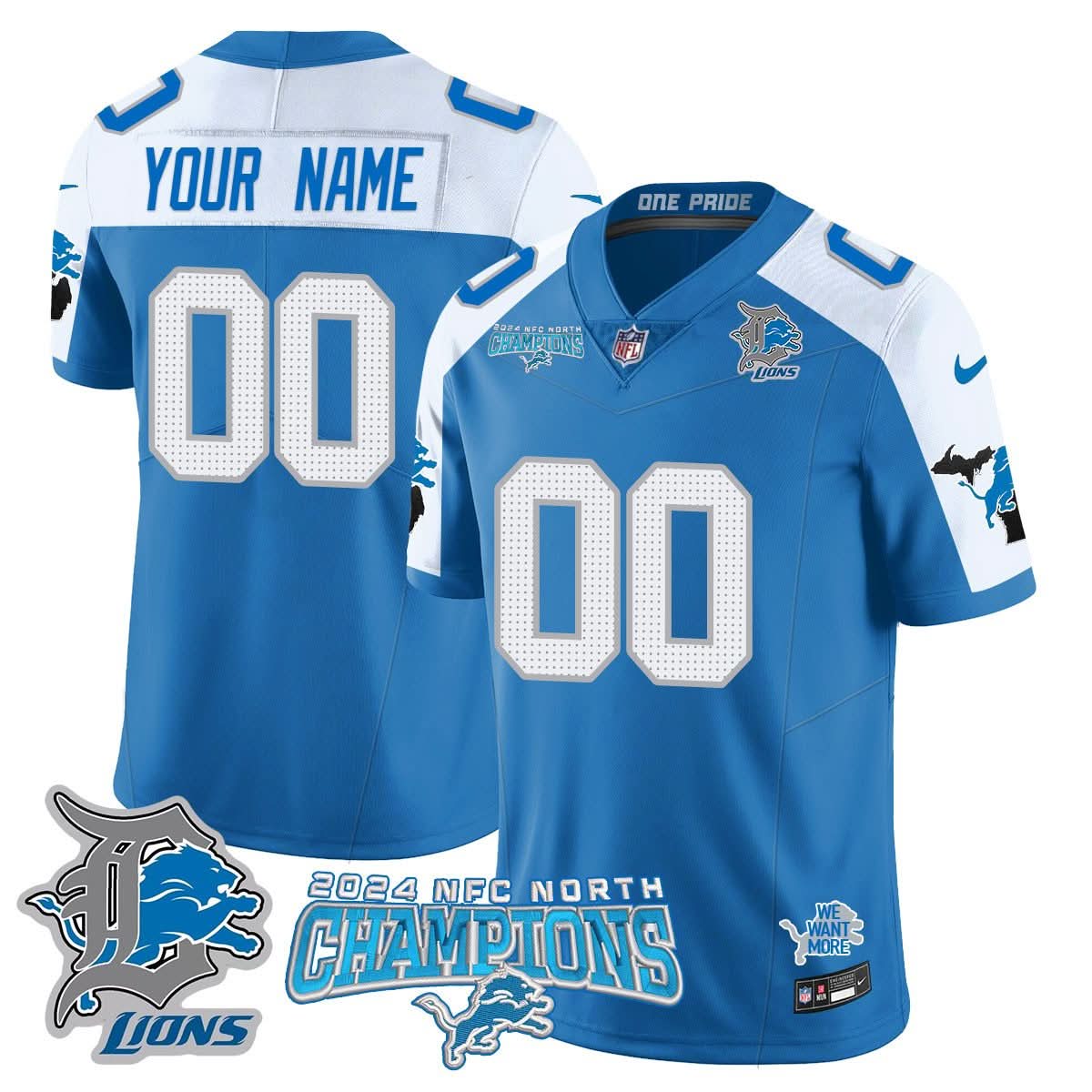 Custom Gender/Name Detroit Lions 2024 NFC North Champions Gold Jersey N1 - All Stitched
