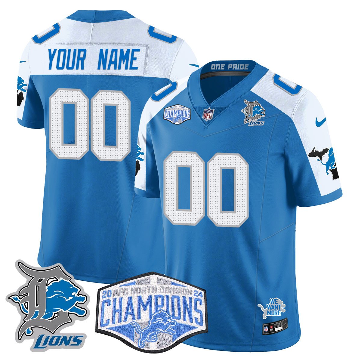 Custom Gender/Name Detroit Lions 2024 NFC North Champions Gold Jersey - All Stitche