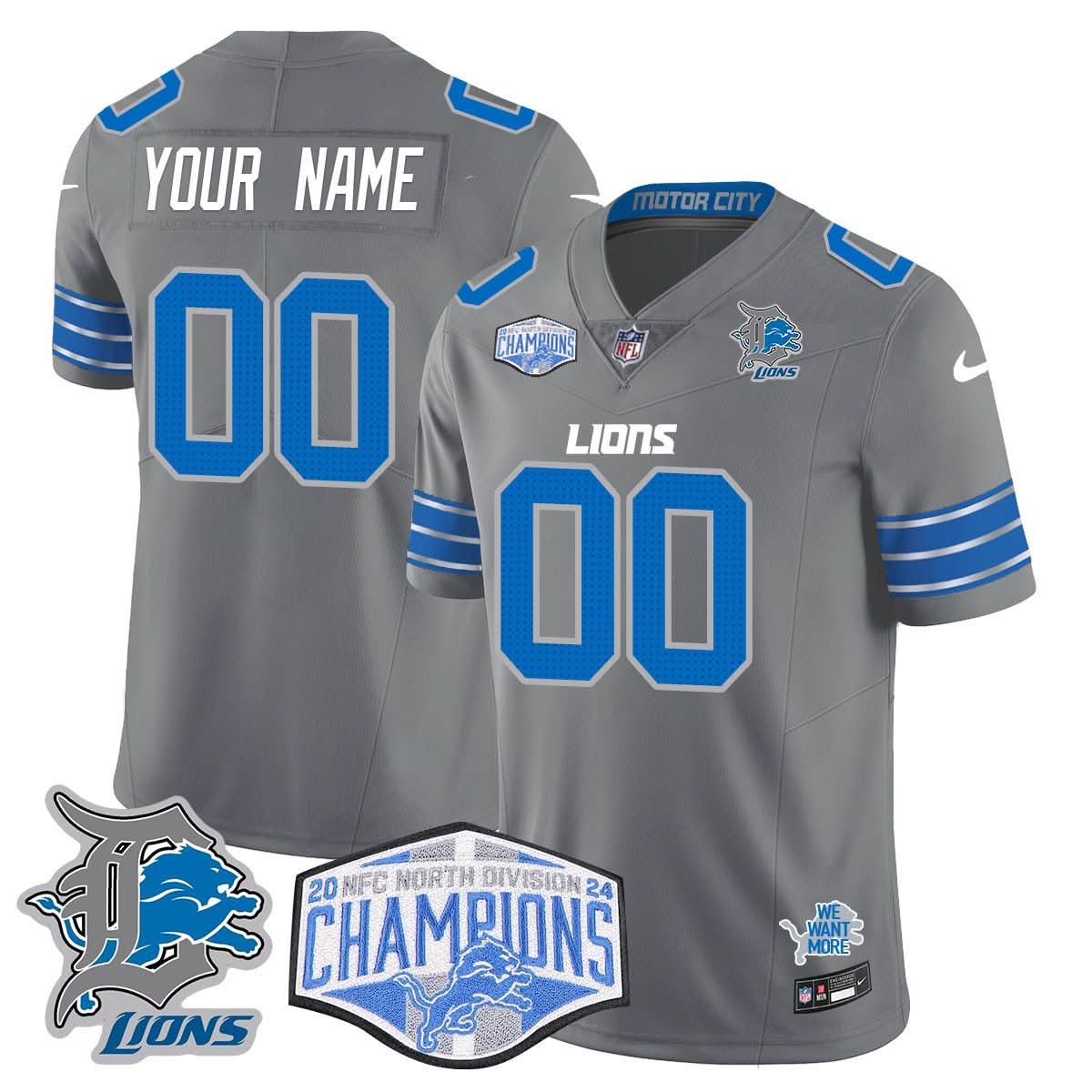 Custom Gender/Name Detroit Lions 2024 NFC North Champions Gold Jersey - All Stitched