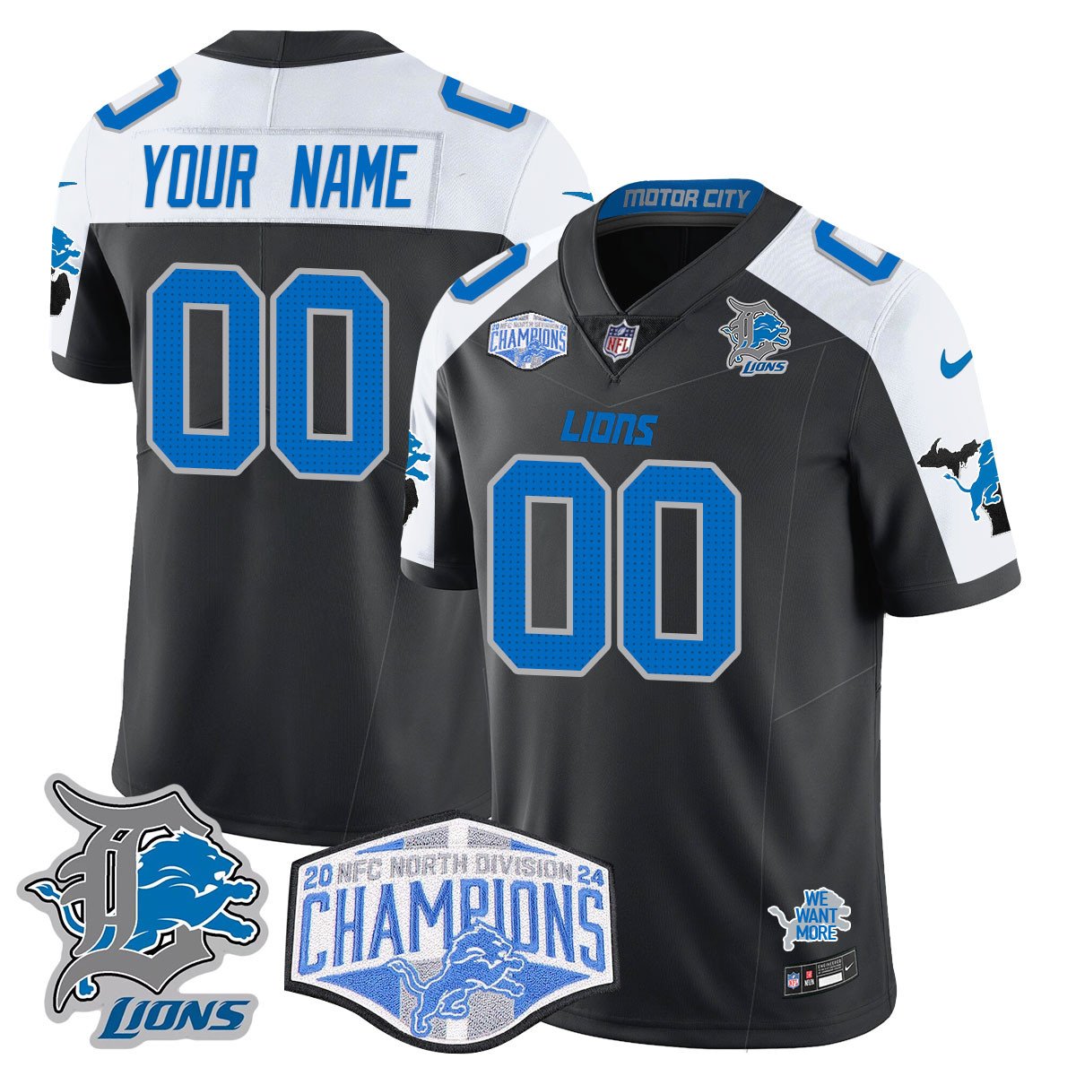 Custom Gender/Name Detroit Lions 2024 NFC North Champions Gold Jersey - All Stitche