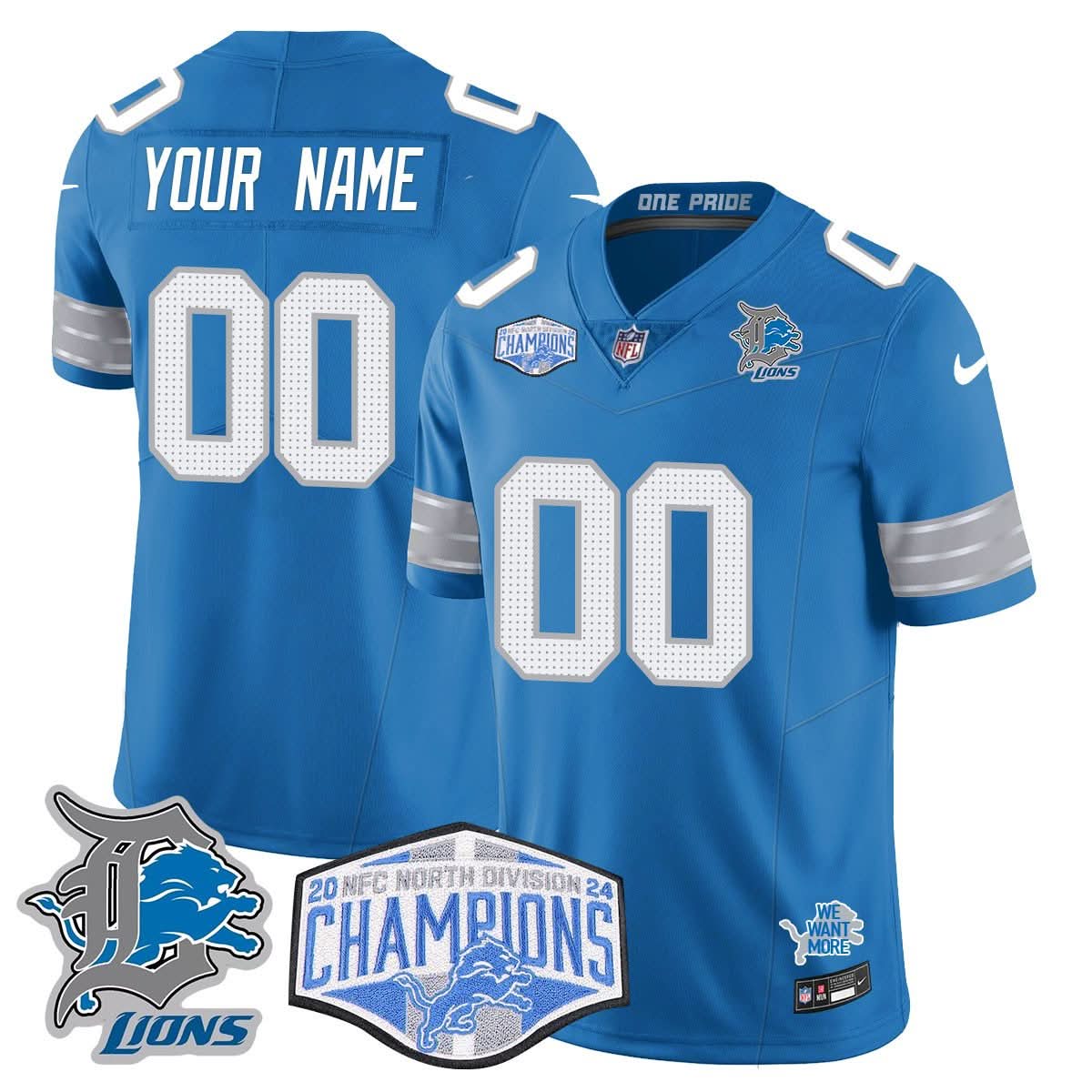 Custom Gender/Name Detroit Lions 2024 NFC North Champions Gold Jersey - All Stitched