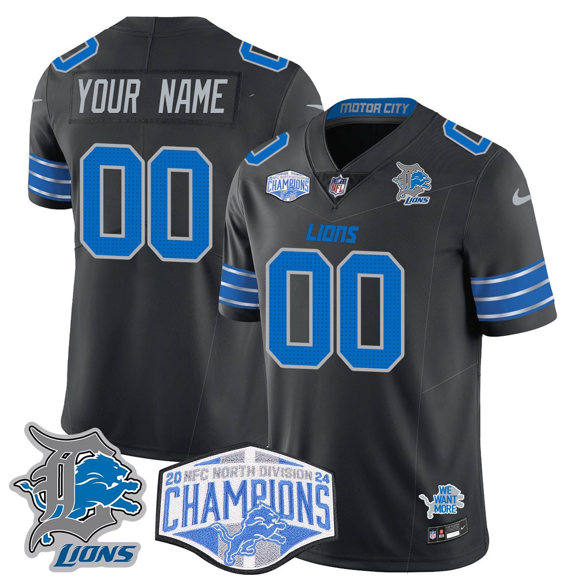 Custom Gender/Name Detroit Lions 2024 NFC North Champions Gold Jersey - All Stitche