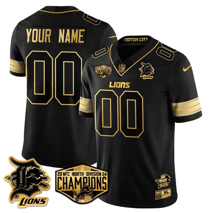 Custom Gender/Name Detroit Lions 2024 NFC North Champions Gold Jersey - All Stitched