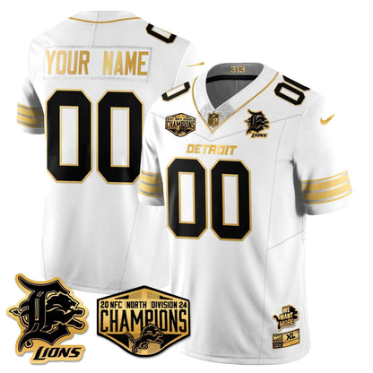 Custom Gender/Name Detroit Lions 2024 NFC North Champions Gold Jersey - All Stitched