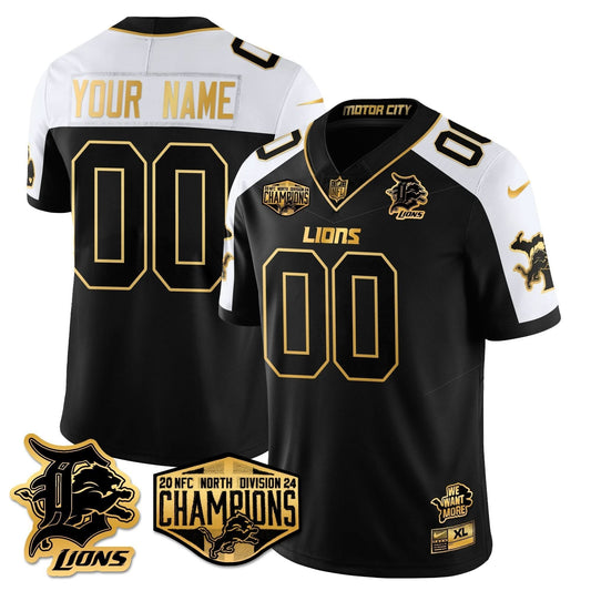 Custom Gender/Name Detroit Lions 2024 NFC North Champions Gold Jersey - All Stitched