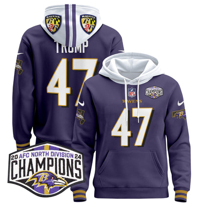 Baltimore Ravens 2024 AFC North Division Champions Patch Pullover Hoodie V2 - All Stitched