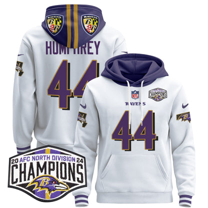 Baltimore Ravens 2024 AFC North Division Champions Patch Pullover Hoodie V2 - All Stitched